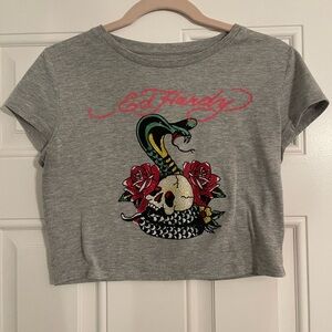 Ed Hardy Bling Rhinestoned Crop Top (Size Large)